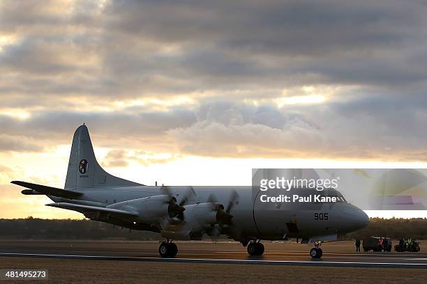 Republic of Korea P3 Orion returns from a search mission for debris from Malaysia Airlines flight MH370 at RAAF base Pearce on March 30, 2014 in...