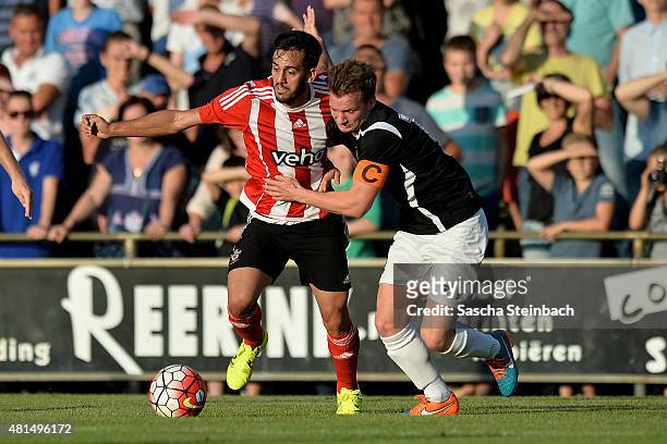 Juanmi of Southampton battle for the ball during the friendly match between KVV Quick 1920 and FC Southampton at Sportpark De Vondersweijde on July...
