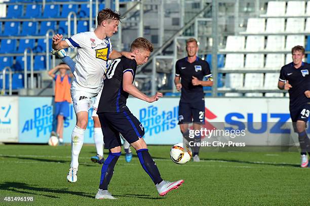 Robert Voelkl of SV Groedig and Mitchell Weiser of Hertha BSC during the game between SV Groedig and Hertha BSC on july 21, 2015 in Schladming,...