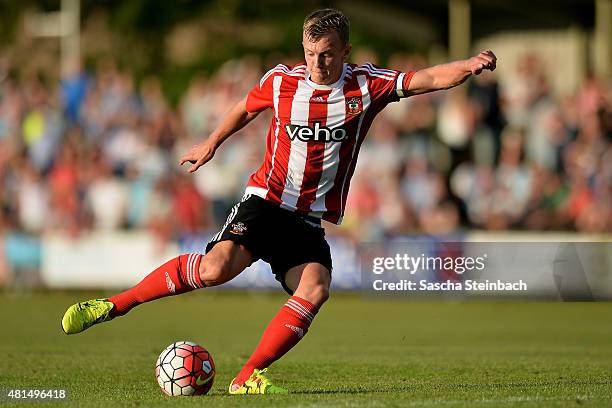 Steven Davis of Southampton runs with the ball during the friendly match between KVV Quick 1920 and FC Southampton at Sportpark De Vondersweijde on...