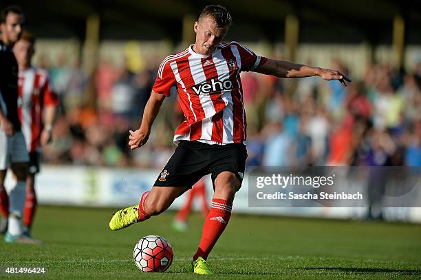 Steven Davis of Southampton passes the ball during the friendly match between KVV Quick 1920 and FC Southampton at Sportpark De Vondersweijde on July...