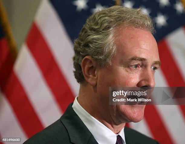 House Budget Committee ranking member Chris Van Hollen speaks during a news conference on Capitol Hill July 21, 2015 in Washington, DC. The House...