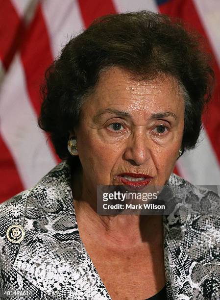 House Appropriations Committee ranking member Nita Lowey speaks during a news conference on Capitol Hill July 21, 2015 in Washington, DC. The House...