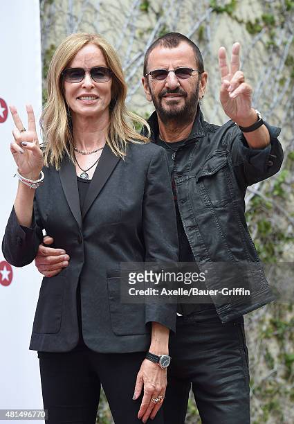 Musician Ringo Starr and actress Barbara Bach attend Ringo Starr's birthday fan gathering at Capitol Records on July 7, 2015 in Hollywood, California.