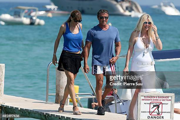 Sylvester Stallone and Jennifer Flavin sighted at club 55 on July 21, 2015 in Saint-Tropez, France.