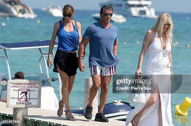 Sylvester Stallone and Jennifer Flavin sighted at club 55 on July 21, 2015 in Saint-Tropez, France.