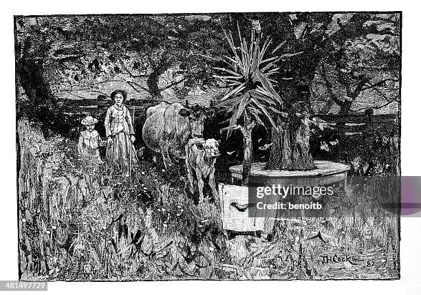 walking the cow and calf - moving boxes outside stock illustrations