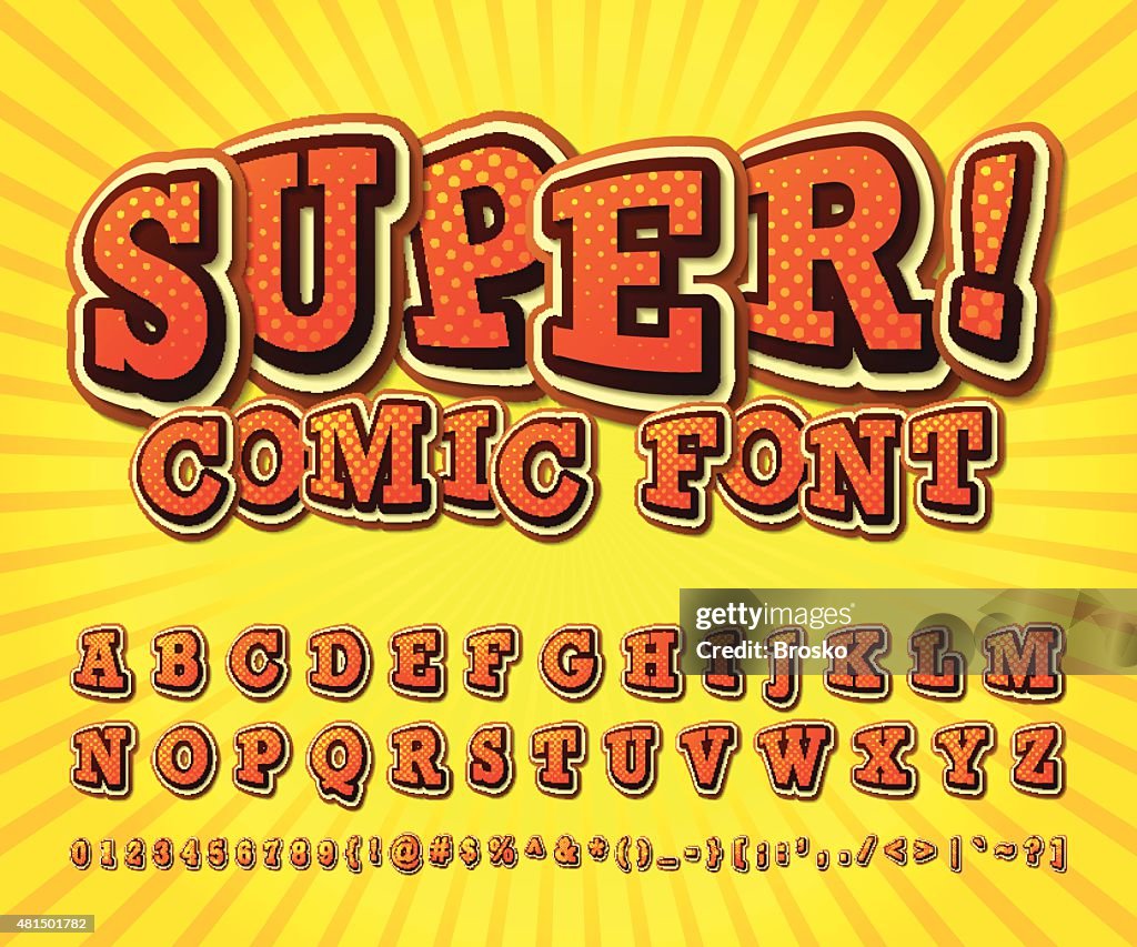 Comic font. Alphabet in style of comics, pop art