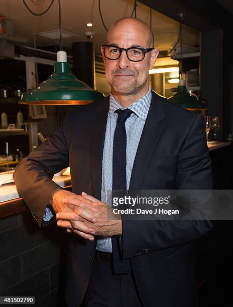 Actor and Chef Stanley Tucci poses at Anna Jones's cook book launch at Jamie Oliver's Restaurant Fifteen on July 21, 2015 in North London, England.