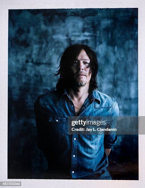 Actor Norman Reedus of 'The Walking Dead' is photographed on polaroid film at Comic-Con International 2015 for Los Angeles Times on July 9, 2015 in...