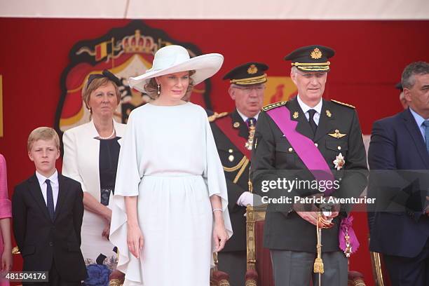 King Philippe of Belgium and Queen Mathilde of Belgium with their children Princess Eleonore, Prince Gabriel, Crown Princess Elisabeth and Prince...