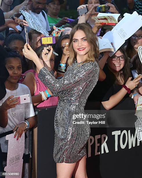 Actress Cara Delevingne attends the New York City premiere of "Paper Towns" at AMC Loews Lincoln Square on July 21, 2015 in New York City.