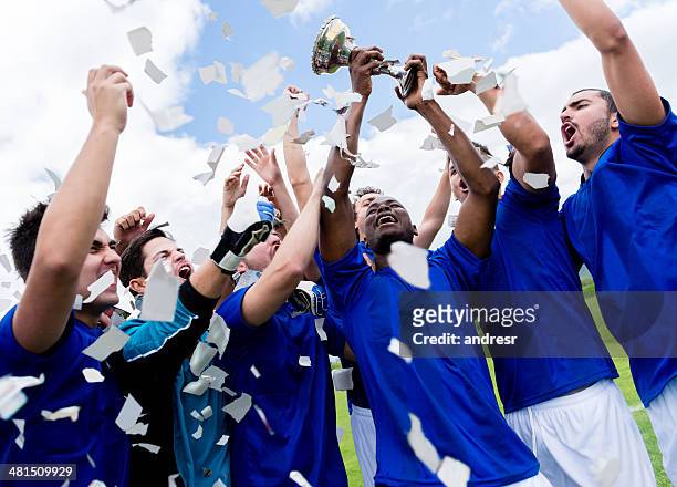 celebrating the cup - soccer team stock pictures, royalty-free photos & images