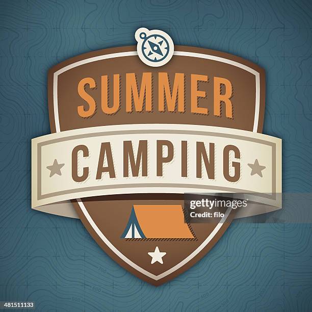 summer camping badge - girl guides badges stock illustrations