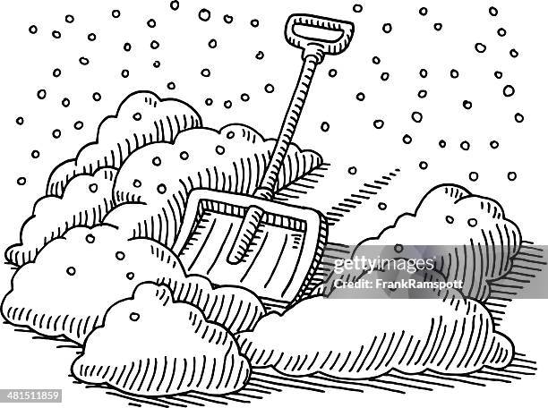 bildbanksillustrationer, clip art samt tecknat material och ikoner med snow shovel winter drawing - glänta