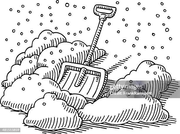 snow shovel winter drawing - winterdienst stock illustrations