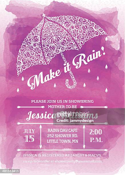 baby girl shower umbrella invitation - baby invitation shower stock illustrations