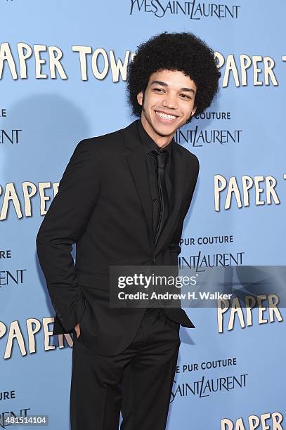 Justice Smith attends the "Paper Towns" New York Premiere at AMC Loews Lincoln Square on July 21, 2015 in New York City.