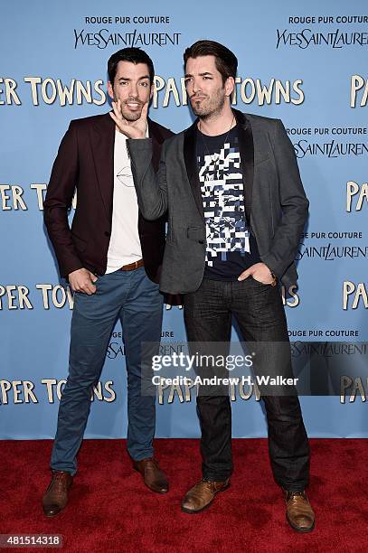 Jonathan Scott and Drew Scott attends the "Paper Towns" New York Premiere at AMC Loews Lincoln Square on July 21, 2015 in New York City.