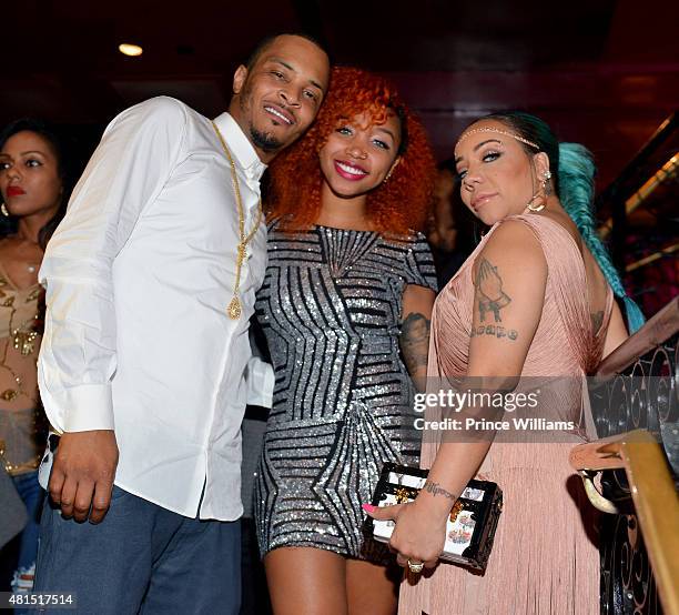 Zonnique Pullins and Tameka "Tiny" Harris attend "Tiny" Tameka Harris Celebrity Birthday Affair at Scales 925 Restaurant on July 14, 2015 in Atlanta,...