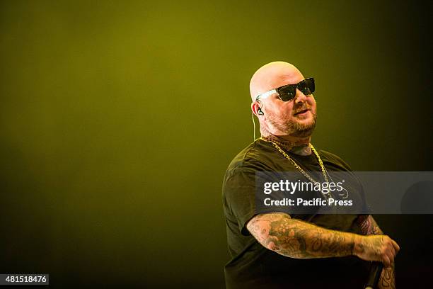 Jake La Furia of Club Dogo performs live at Estathé Market Sound. Club Dogo is an Italian rap group from Milan that consists of Guè Pequeno and Jake...
