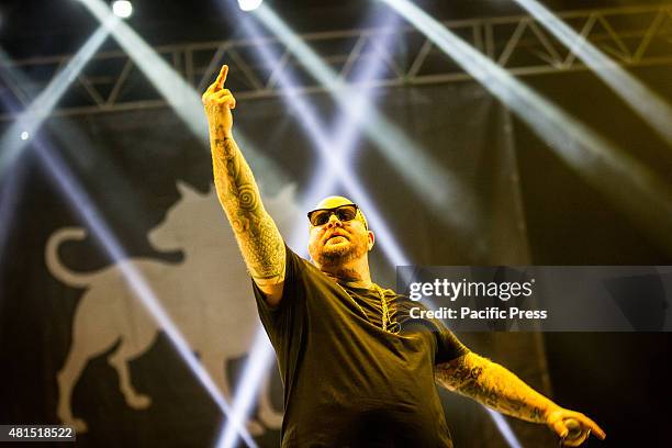Jake La Furia of Club Dogo performs live at Estathé Market Sound. Club Dogo is an Italian rap group from Milan that consists of Guè Pequeno and Jake...