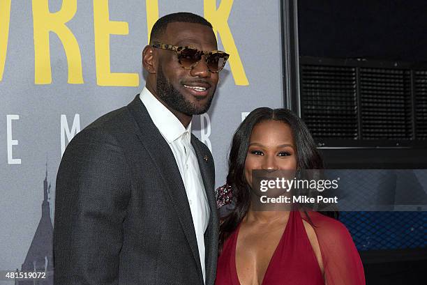 LeBron James and wife Savannah Brinson attend the "Trainwreck" New York Premiere at Alice Tully Hall on July 14, 2015 in New York City.