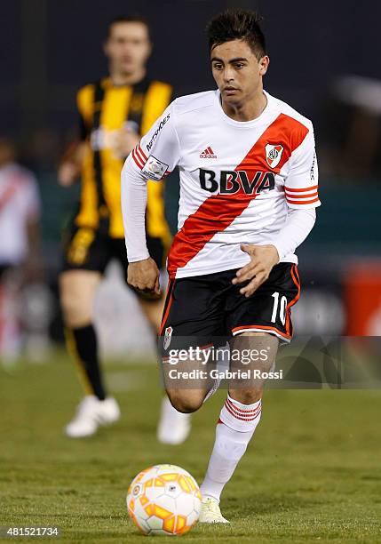 Gonzalo Martinez of River Plate drives the ball during a second leg Semi Final match between Guarani and River Plate as part of Copa Bridgestone...