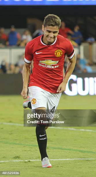 Andreas Pereira of Manchester United celebrates scoring their third goal during the International Champions Cup 2015 match between San Jose...