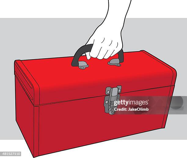 hand holding tool box line art - holding toolbox stock illustrations