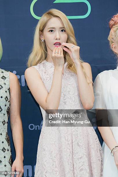 Yoona of South Korean girl group Girls' Generation attends the OnStyle 'Channel SNSD' Press Conference at Imperial Palace Hotel on July 21, 2015 in...