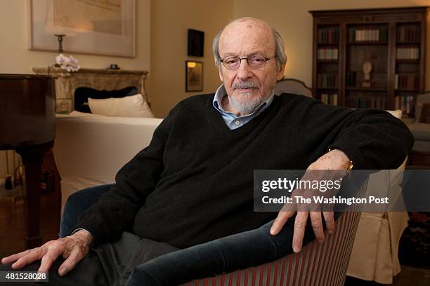 New York, NY January 14, 2014: Celebrated author E. L. Doctorow discusses his new book, Andrews Brain, at his apartment in New York, NY on January...