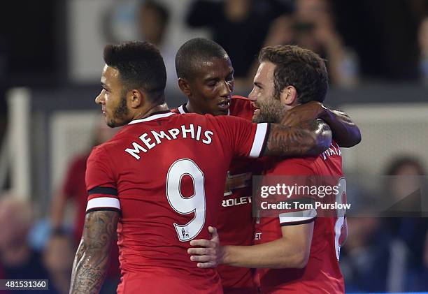 Juan Mata of Manchester United celebrates scoring their first goal during the International Champions Cup 2015 match between San Jose Earthquakes and...