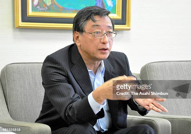 Aisin Seiki Co President Yasumori Ihara speaks during the Asahi Shimbun interview at the company headquarters on July 15, 2015 in Kariya, Aichi,...