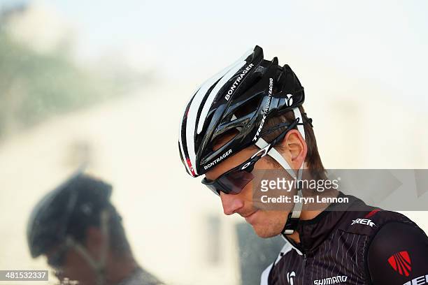 Andy Schleck of Luxembourg and Trek Factory Racing arrives at the start of stage three of the 2014 Criterium International from Porto-Vecchio to Col...