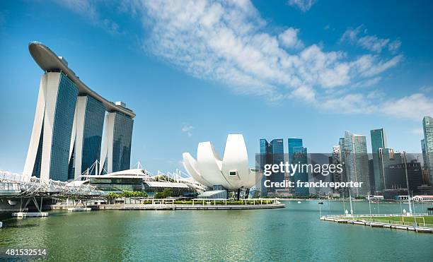 singapore skyline on the marina bay area - singapore city day stock pictures, royalty-free photos & images