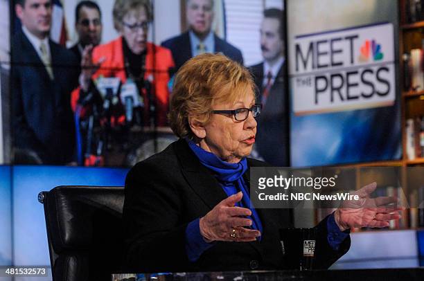 Pictured: New Jersey State Sen. Loretta Weinberg appears on "Meet the Press" in Washington, D.C., Sunday, March 30, 2014.
