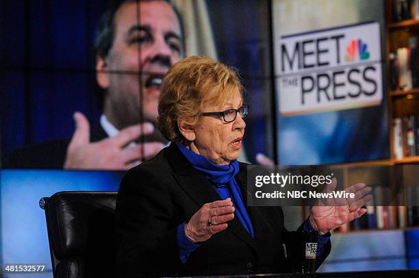 Pictured: New Jersey State Sen. Loretta Weinberg appears on "Meet the Press" in Washington, D.C., Sunday, March 30, 2014.