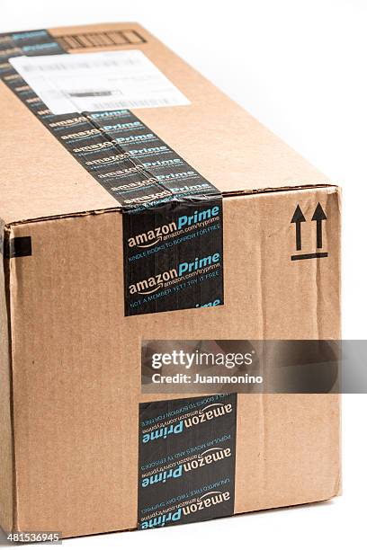 amazon prime box - amazon boxes stock pictures, royalty-free photos & images