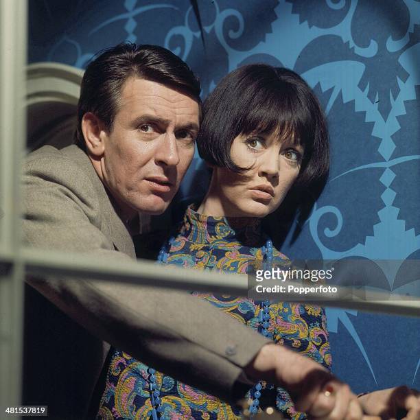 Actors Tony Britton and Amanda Barrie pictured in a scene from the television drama 'Horizontal Hold' in 1968.