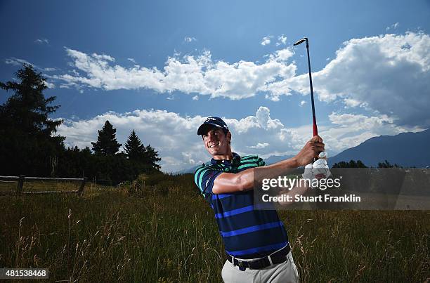 Matteo Manassero of Italy poses for a picture prior to the start of the Omega European Masters at Crans-sur-Sierre Golf Club on July 22, 2015 in...