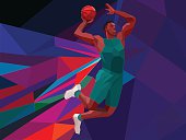 Polygonal geometric style basketball player on colorful low poly background