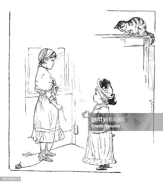 catch my cat please - cat looking down stock illustrations