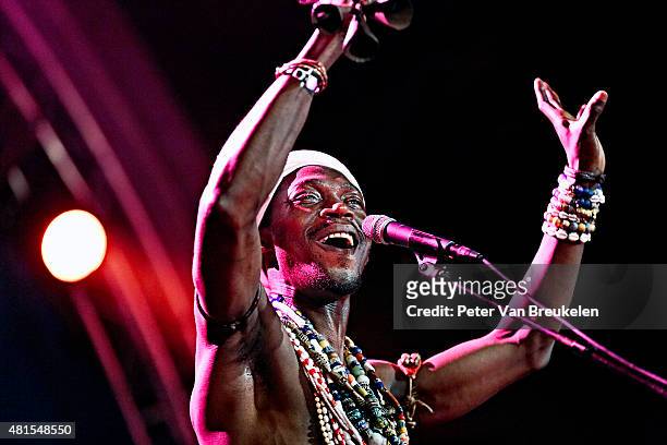 Peter Solo of Vaudou Game performs live at Port Of Rotterdam on July 11, 2015 in Rotterdam, Netherlands.