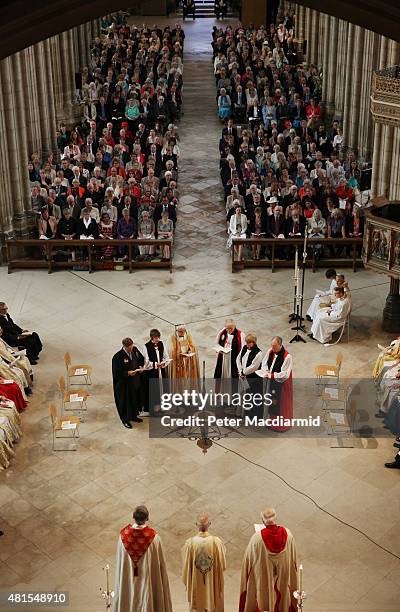 Rachel Treweek takes part in her consecration as the next Bishop of Gloucester at Canterbury Cathedral with Canon Dame Sarah Mullally who is being...