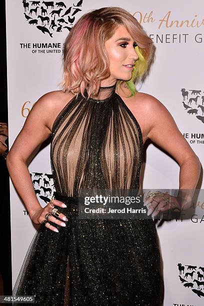 Ke$ha attends the Humane Society of the United States 60th Anniversary Benefit Gala at The Beverly Hilton Hotel on March 29, 2014 in Beverly Hills,...