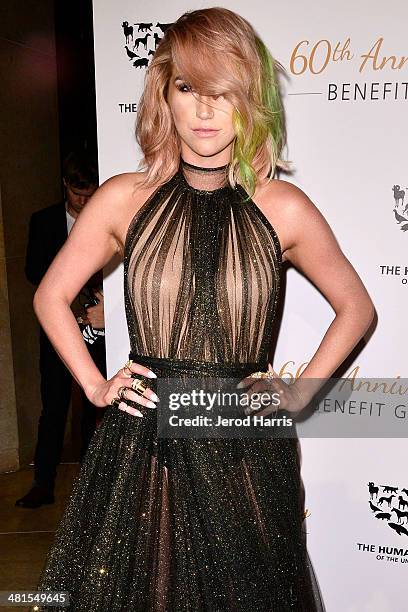 Ke$ha attends the Humane Society of the United States 60th Anniversary Benefit Gala at The Beverly Hilton Hotel on March 29, 2014 in Beverly Hills,...