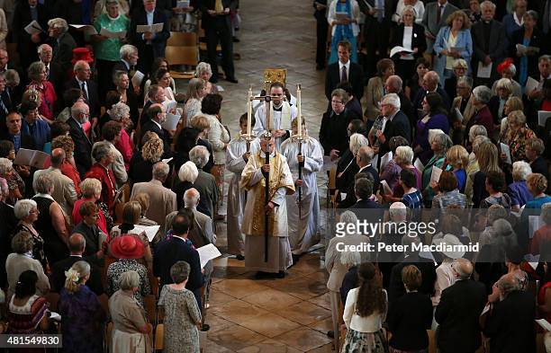 Procession heralds the start of the consecration of Rachel Treweek as the next Bishop of Gloucester at Canterbury Cathedral on July 22, 2015 in...