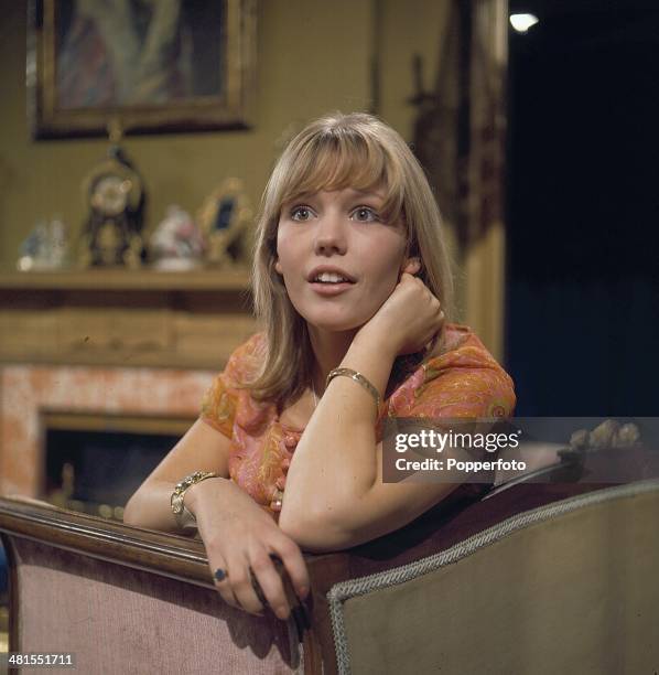 English actress Tessa Wyatt posed on the set of the television drama series 'Armchair Theatre - You and Me' in 1968.