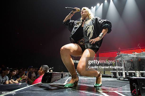 Vocalist Emily Haines of Metric performs on stage at Viejas Arena on July 21, 2015 in San Diego, California.